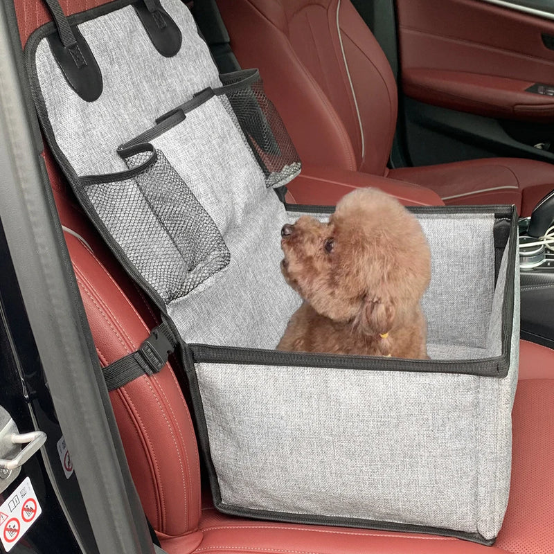 Cesta flexível para assento dianteiro do carro com bolsos de armazenamento, cão pequeno a médio.