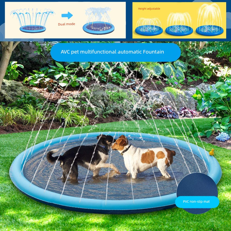 Piscina portátil e inflável com spray de água automático ajustável para cães de estimação e crianças supervisionadas