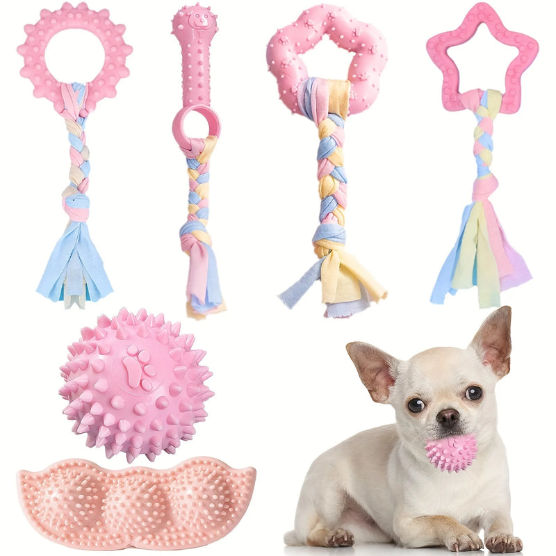 1 Conjunto de brinquedos para dentição de cachorro, bolsa de borracha azul, conjunto de 6 peças