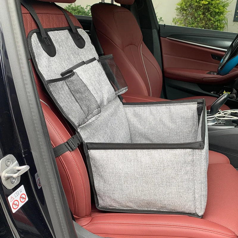 Cesta flexível para assento dianteiro do carro com bolsos de armazenamento, cão pequeno a médio.