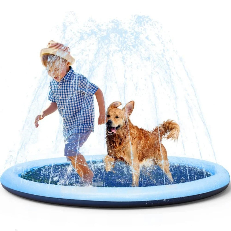 Pet Piscina com jato de agua para cães e crianças supervisionadas, antiderrapante, Mini piscina para cães e crianças com JATOS, Brinquedos de esteira de água ao ar livre